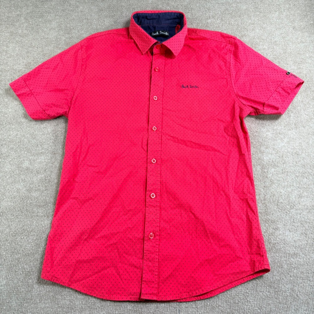 Paul Smith Mens Red Diamond AOP Short Sleeve‎ Button Shirt XL Made in Italy